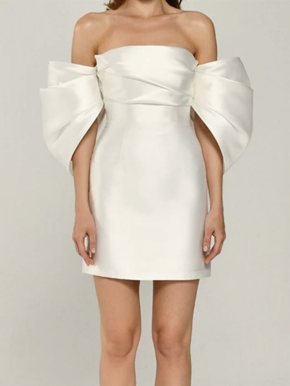 NWT Petal & Pup Strapless White Mini Dress with Dramatic Draped Sleeves